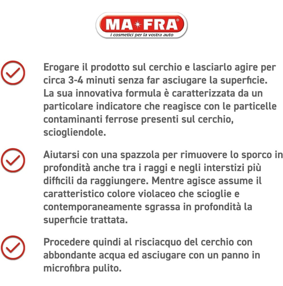 MA-FRA Iron Remover 500ml specifiche tecniche decontaminante ferrico cerchi auto