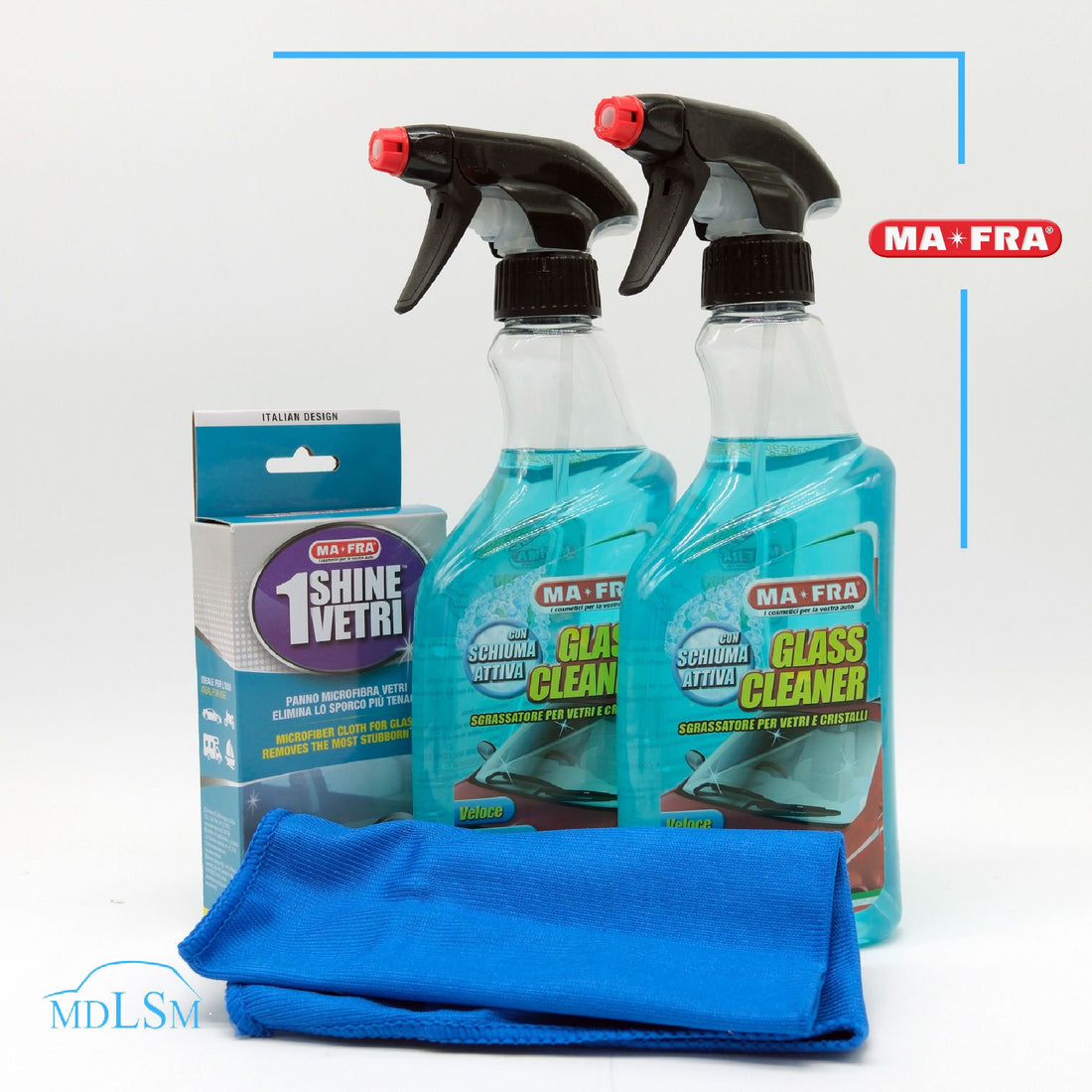 MA-FRA Glass Cleaner Kit – pulire vetri auto senza aloni microfibra dedicata