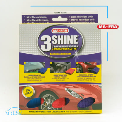 MA-FRA 3SHINE TRE PANNI IN MICROFIBRA PER INTERNI ESTERNI VETRI AUTO E MOTO 0309