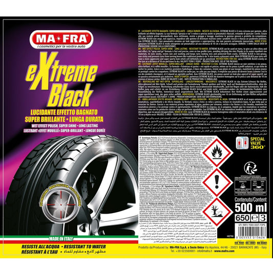MA-FRA Extreme Black Spray Shines and Protects Tyres Wet Look Effect