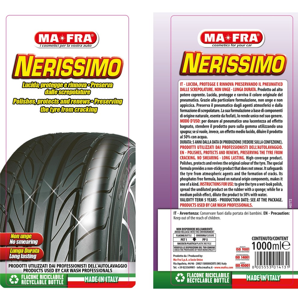 MA-FRA Nerissimo Cleans Polishes and Revives Black Tyre Liquid 1l