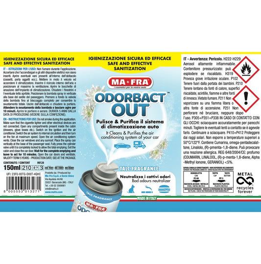 MA-FRA Odorbact Out Talc Cleans and Purifies Car Air Conditioning System