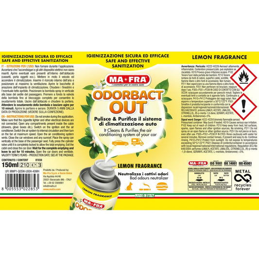 MA-FRA Odorbact Out Lemon Spray Purifies Car Interior from Bad Odours