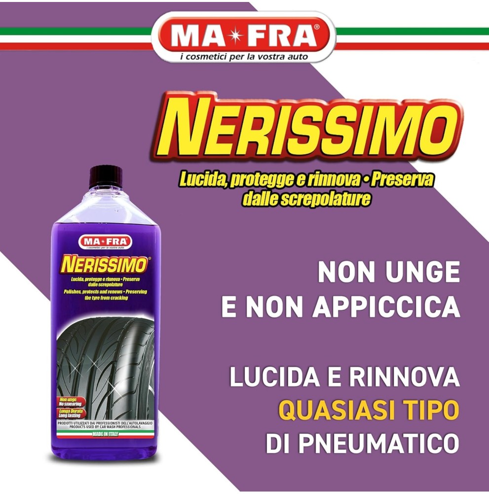 MA-FRA Nerissimo Cleans Polishes and Revives Black Tyre Liquid 1l