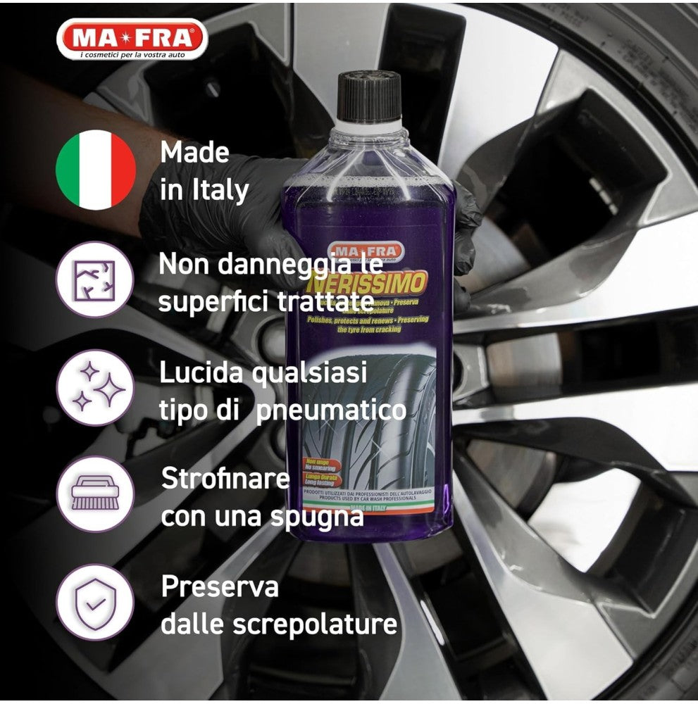 MA-FRA Nerissimo Cleans Polishes and Revives Black Tyre Liquid 1l