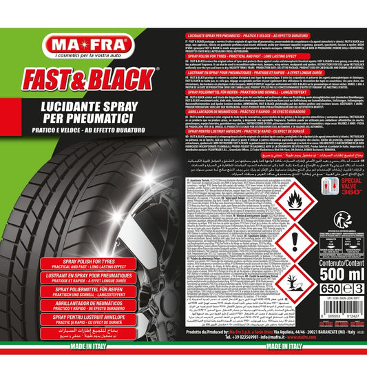 MA-FRA - Fast & Black 500ml Lucidante Spray Per Pneumatici e Tappetini in Gomma | MA-FRA | LS Motors