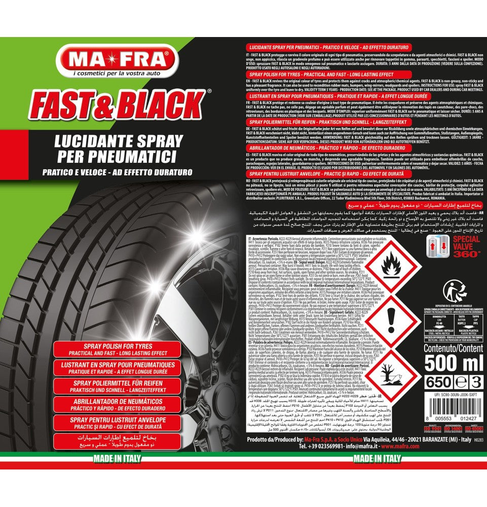 MA-FRA - Fast & Black 500ml Lucidante Spray Per Pneumatici e Tappetini in Gomma | MA-FRA | LS Motors