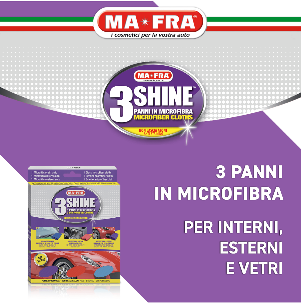 MA-FRA 3Shine panno microfibra vetri auto elimina aloni cristalli parabrezza