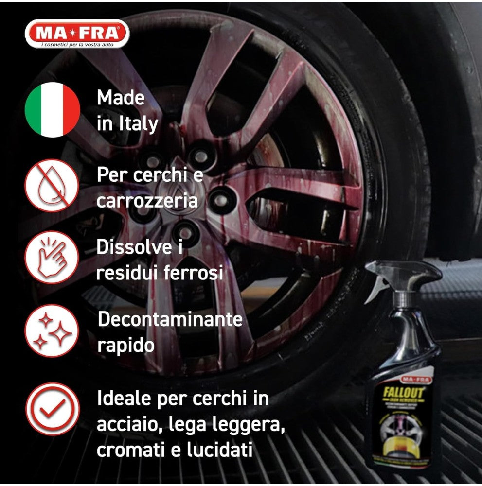 MA-FRA Iron Remover 500ml risultato su cerchi puliti dopo decontaminazione ferrica